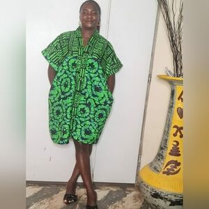 Green and Black Patterned Ankara Caftan Dress